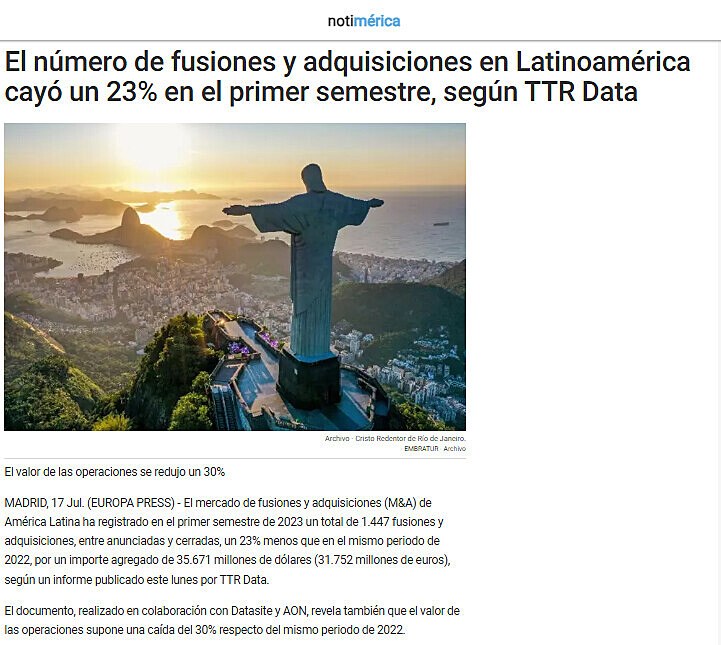 El nmero de fusiones y adquisiciones en Latinoamrica cay un 23% en el primer semestre, segn TTR Data